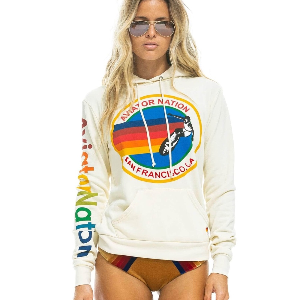 Aviator Nation Pullover Hoodie Cream Venice California size small